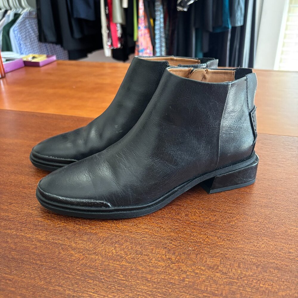 Franco Sarto Black Leather Zip Nemi Booties Chelsea Ankle Boots - Size 6
